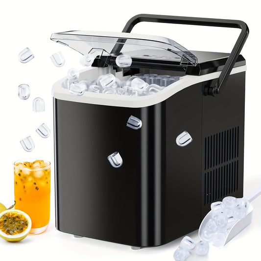 26lbs/24hrs Portable Ice Maker, 9 Bullet Ice Cubes In 6 Mins, With Self-Cleaning Function Ice Maker Machine For Home, Kitchen, Countertop, RV, Party
