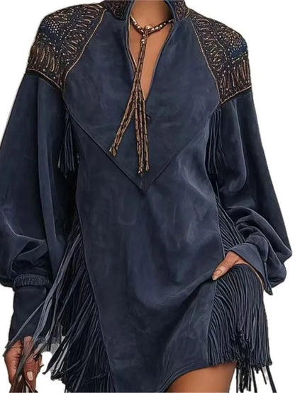 Robe mini à franges imprimée