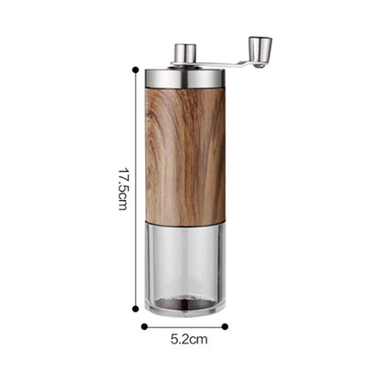 Moulin à café portable en acier inoxydable avec manivelle, finition imitation bois, outil de cuisine.