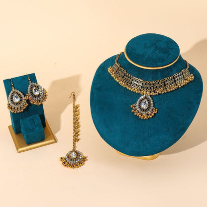 Indian Gem Pearl Pendant Tassel Three-piece Fashion Retro