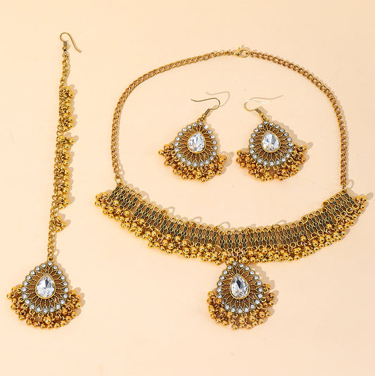 Indian Gem Pearl Pendant Tassel Three-piece Fashion Retro